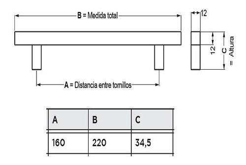 Imagen 2 de 5 de Manija Tirador Barral Aluminio 160 Mm.