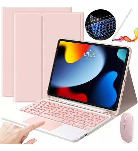 Funda Rosa Con Teclado Y Ratón Para iPad De 10,2 Pulgadas