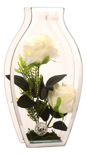 Florero Adorno De Cristal 28 Cm Rosa Blanca