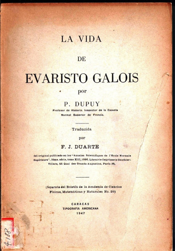 Libro Fisico La Vida De Evaristo Galois Matematico Frances