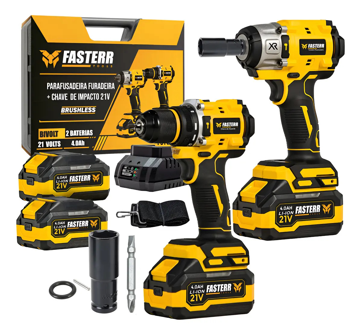 Kit Furadeira Parafusadeira + Chave Impacto Profissional 21v