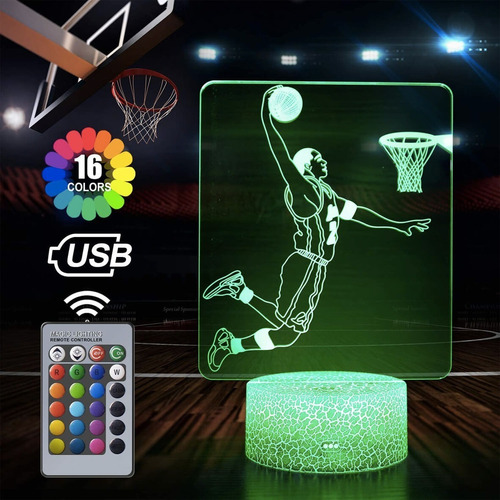 Vectores Lampara Luces 3d Led Acrilico Noche Niño Baloncesto