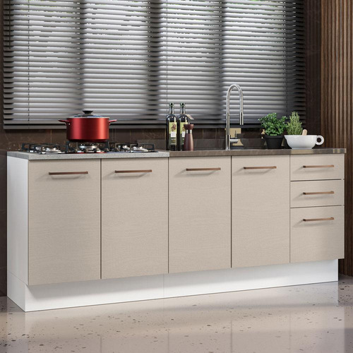 Mueble De Cocina 200cm Con Tarja Agata Blanco/crema