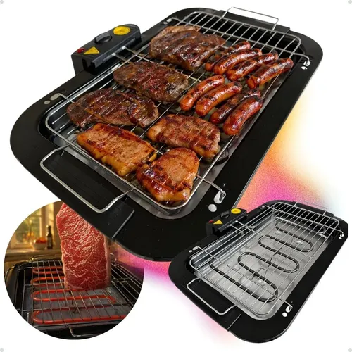 Churrasqueira Elétrica Portátil Grelha Sem Fumaça Grill Bbq Preto 127v
