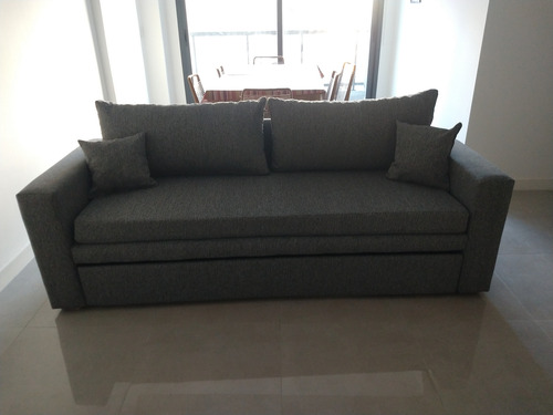 Sofa Cama Con Carro Cama Automático Gris Oscuro Liso