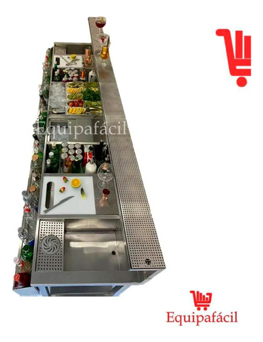 Estação De Bar Equipafácil Aço Inox Seca 2m Com Cubas Fixas