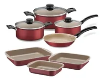 Comprar Juego De Ollas Sarten+2 Cacerolas + 3 Asaderas Pf Color Negro\u002Fbordó