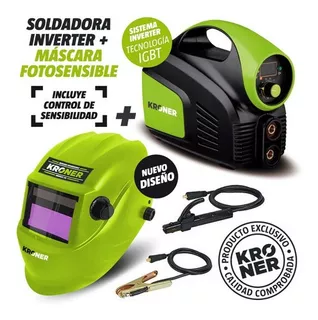 Soldadora Inverter Kroner 140 Amp-reales 220 V Premium + Kit Color Verde Frecuencia 50 / 60 HZ