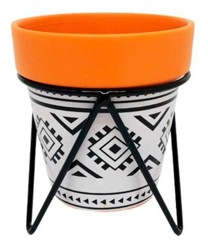 Jarrón de cerámica Cachepot decorado con soporte negro