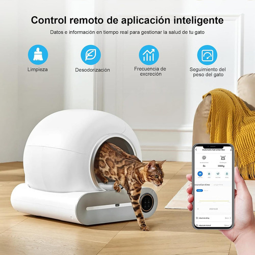 Inteloco Arenero Para Gato Autolimpiable, Inteligente Arenero Automatico Gatos Caja Dearena Extragrande De 65l+9l Cuenta Con Esterilización, Control De Aplicación Wifi