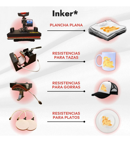 Kit Plancha Sublimación Sublimadora 8en1 Inker Color Sublime - Sublimar Maquina Plana Estampadora 29x38cm Playera Tazas Gorras Transfer Térmica Personalización Textil Alta Calidad Profesional