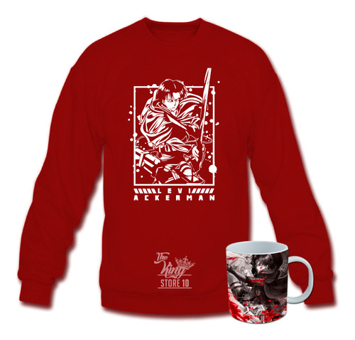 Poleron Polo + Taza, Capitan Levi Ackerman Shingeki No Kyojin, Ataque A Los Titanes, Anime / The King Store