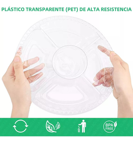 12pcs Bandejas Redondas Con Tapa Lisa Plástico Domo Botanero