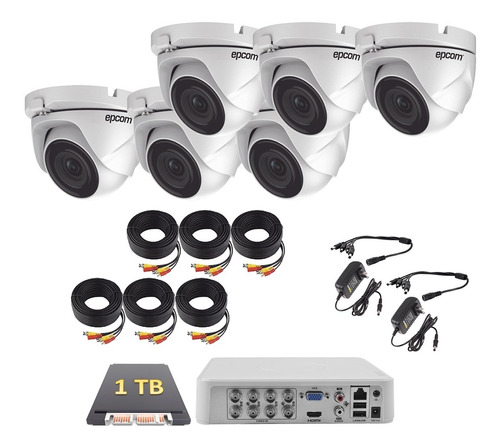 Kit  Video Vigilancia 6 Camaras Epcom Domo 720p 1 Tb