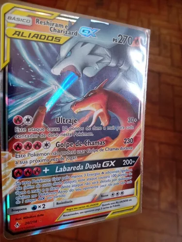 Carta de pokémon TCG - Original COPAG - Reshiram e Charizard-GX (20/214)  ULTRA RARA