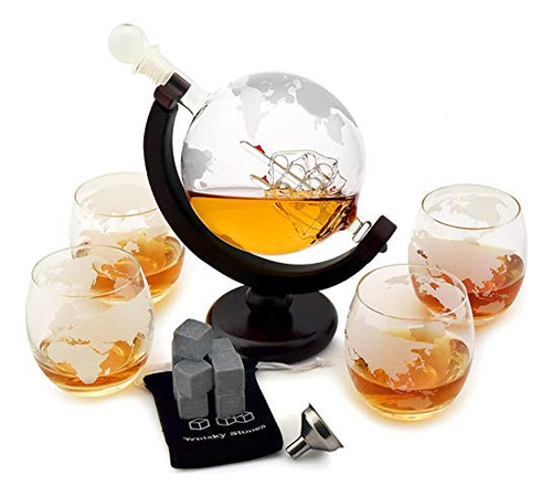 Whisky Decanter Set Con Globe Glasses Premium Whisky Gift Se