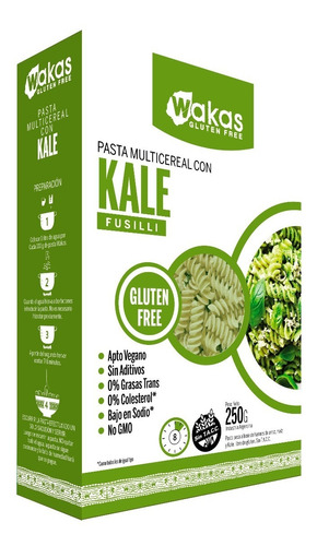 Pastas Fusilli Kale Gluten Free Wakas X250 G.