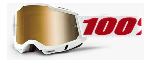 Antiparras 100% Espejada Accuri 2 Blanca Gold Lens Moto Atv Color de la lente Dorado Color del armazón Blanco