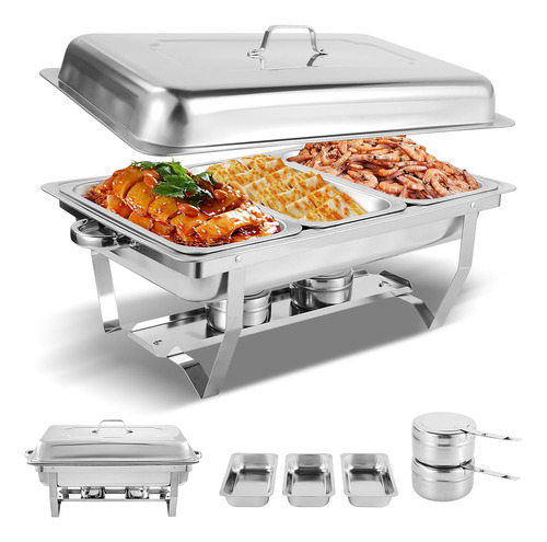 Chafer Bufetera Plegable De Acero Inoxidable 3 Espacios