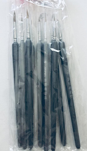 Imagen 5 de 10 de Set De 9 Pinceles Pelo Natural N13 -acrílico Óleo - Acuarela