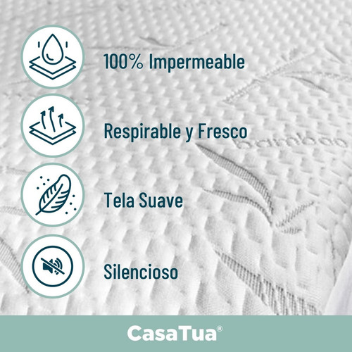 Imagen 4 de 10 de Cubre Colchon Protector Impermeable Bambu 2 Plazas Y King