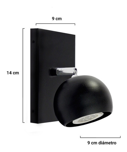 Imagen 2 de 10 de Lampara Aplique De Pared 1 Luz Bocha Gu10 Led Blanco Negro
