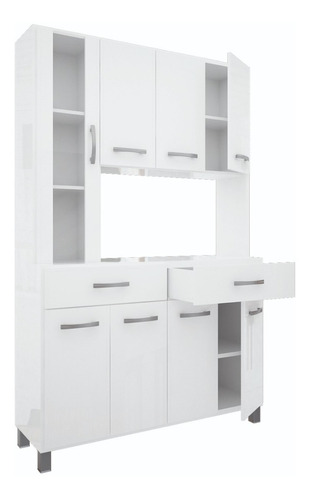 Kit Cocina Alacena Incorporada 8 Puertas 2 Cajon Correderas Color Blanco