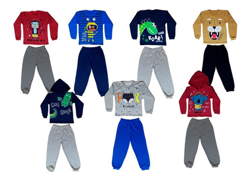 Kit 7 Conjunto Infantil Menino Inverno Blusa Calça Moletom