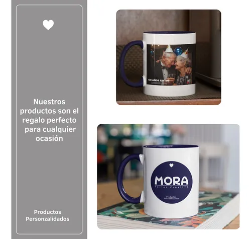 Mug Cerámica Personalizado Blanco/azul Oscuro