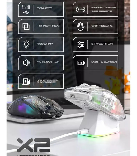 Mouse Sem Fio Attack Shark X2 Pro Com Base Trimode Preto Preto