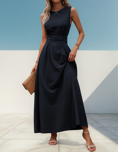 Vestidos De Primavera Casuales Sin Mangas Con Cuello Redondo