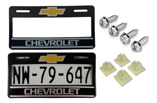 Par De Marcos Portaplacas Chevrolet Negro Con Tornillos