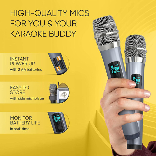 Máquina De Karaoke 2 Micrófonos Inalámbricos Portátil Con Lu