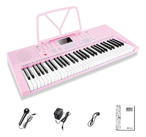 Teclado Para Niña Color Rosa 61 Teclas Con Microfono Y Nota