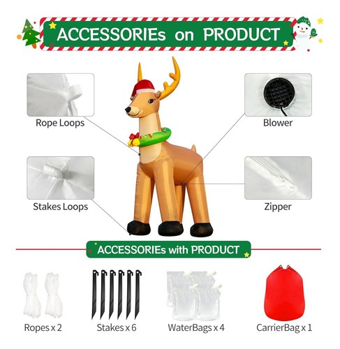 Decoracion Inflable De Reno De Navidad Enorme, Luces Led