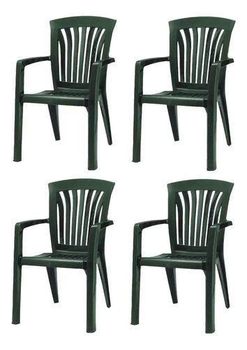 Sillas De Jardin Plasticas Reforzadas Sillon Kansas Pack 4 Color Negro