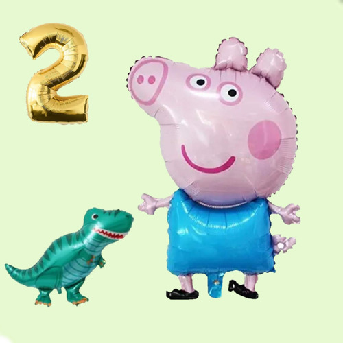  George Pig Y Su Dinosaurio, Set De 3 Globos , Cumpleaños