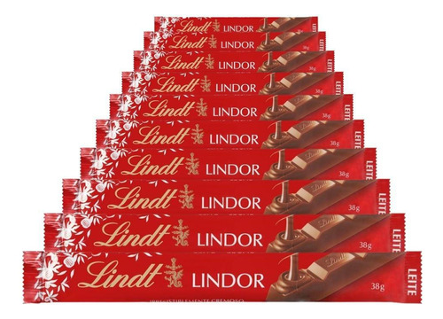 Chocolate, Ao Leite Lindt Lindor Barra, 10 Barrinhas De 38g