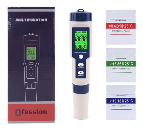 Medidor Digital 5 En 1 Tds Ec Ph Metro Salinidad Temperatura