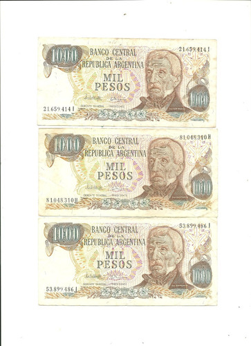 Argentina: 3 Billetes 1000 Pesos Ley 1973/1979