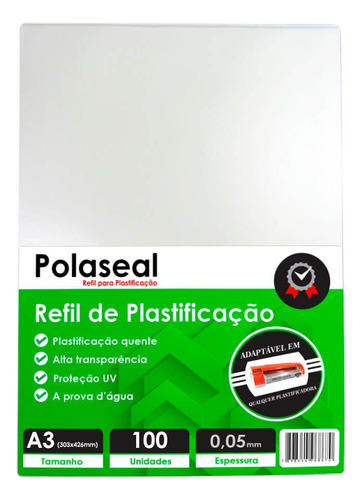 Polaseal Plástico Para Plastificação A3 303x426 0,05mm 100un