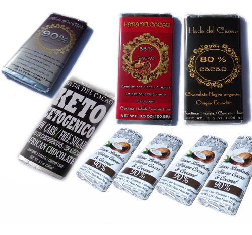 Imagen 1 de 10 de Pack 4 (400 Gr) Chocolates (80,85,90,96 %) + 4 Coco 50g