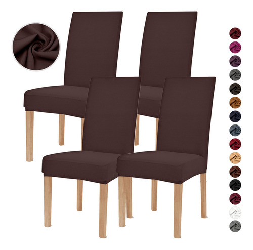 4 Pcs Silla De Comedor Elástica Removible Funda Protectora Color Café Diseño De La Tela Liso