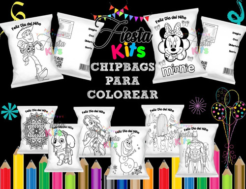 Kit Imprimible Chip Bags Dia Del Niño Para Colorear