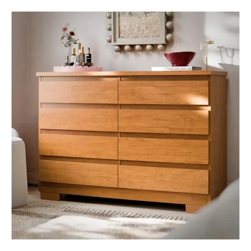 Cômoda 8 Gavetas com Corrediças Telescópicas Pés para Quarto Grande Casal Guarda-Roupas Grécia Cor Nature