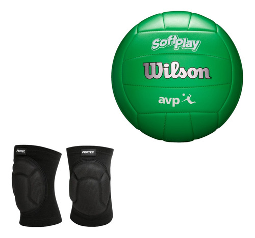 Kit Pelota Vóley Wilson Cuero Sintético + Rodillera Proyec