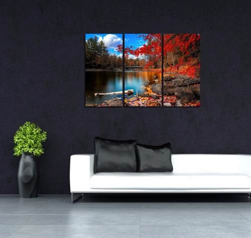 Cuadro 60x90cm Bosque Lago Paisaje Otoño