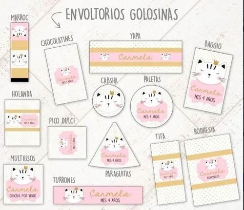 Kit Imprimible Gatita Gata Gato Cat Candy Bar Glitter U23