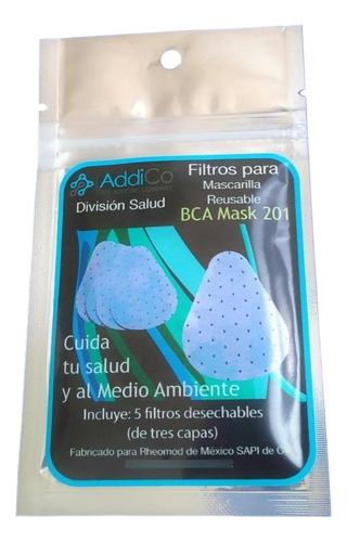 Repuesto De 5 Filtros Para Mascarilla Addico Bca Mask 201