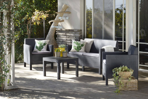 Juego De Living Jardin Exterior Rattan 2 Cuerpos Orlando Estructura Gris